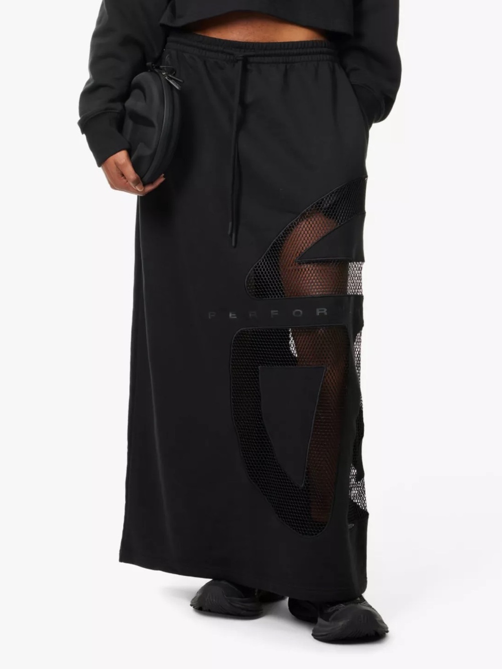 Telfar Black Drawstring Maxi Skirt with Sequined Detail